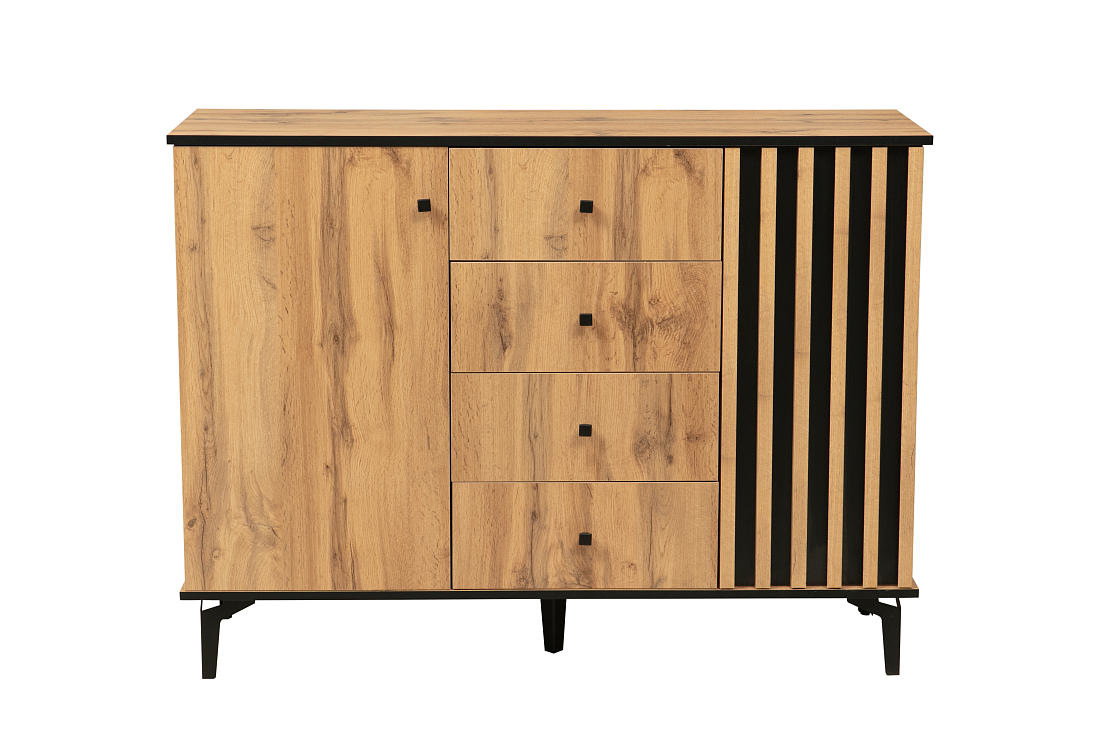 Комод 51.04 Либерти (опора метал. h=150мм) дуб вотан/черный/профиль masa decor дуб вотан